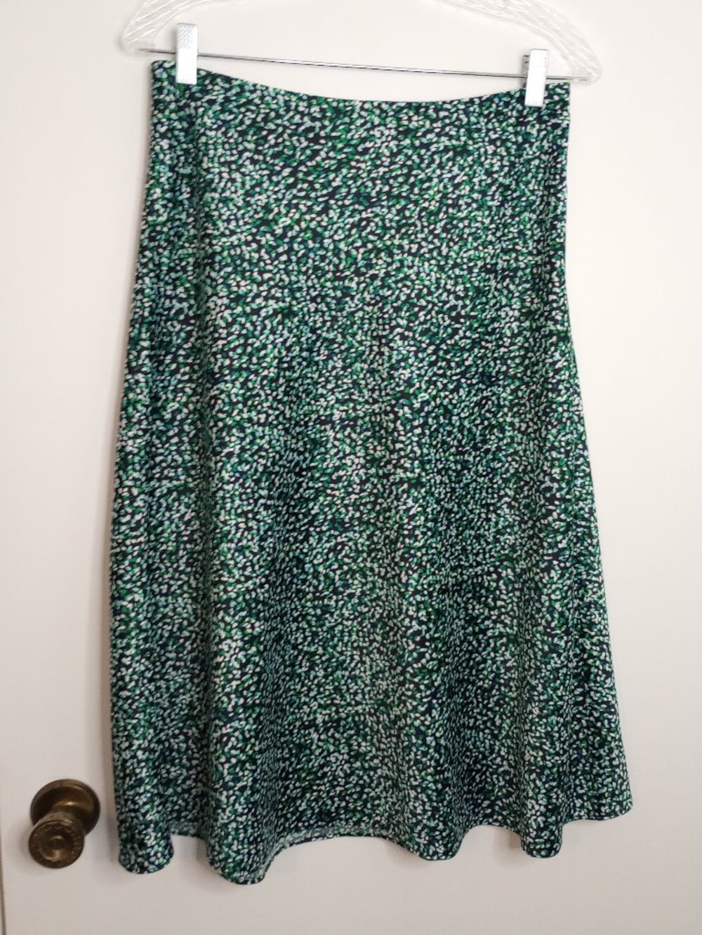Ann Taylor Factory Blue & Green Abstract Print A-Line Midi Skirt